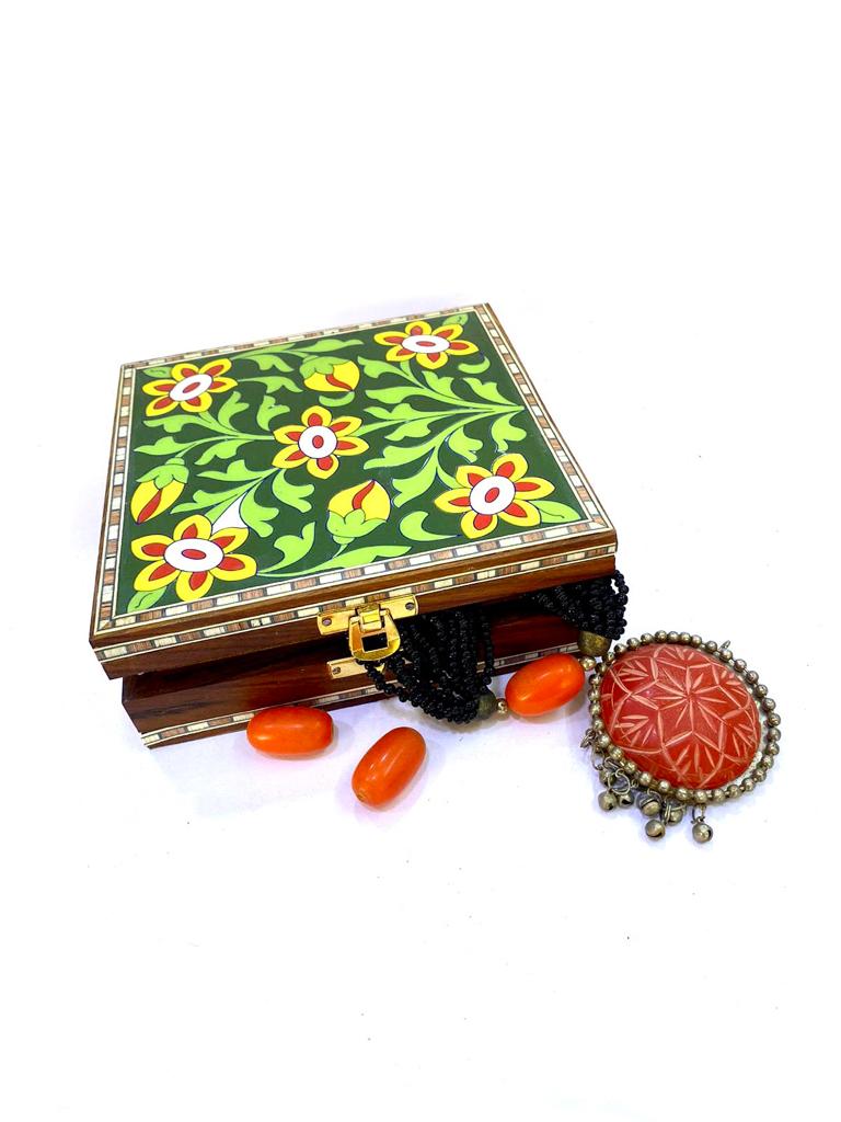 Blue Pottery Tile Wooden Box Storage Utility Jewelry New Arrival Tamrapatra