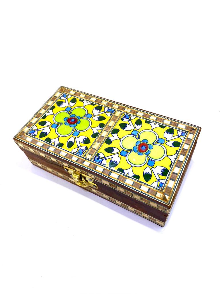 Two Tile Storage Box Wooden Blue pottery in Various Shades By Tamrapatra