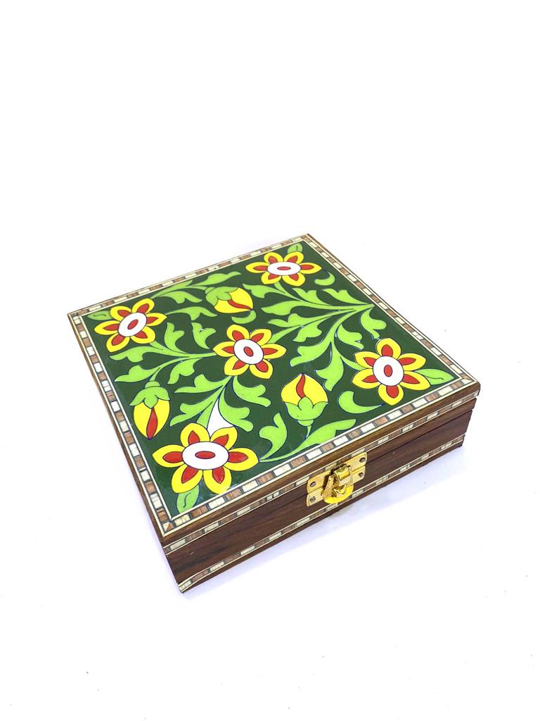 Blue Pottery Tile Wooden Box Storage Utility Jewelry New Arrival Tamrapatra