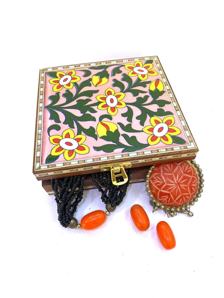 Blue Pottery Tile Wooden Box Storage Utility Jewelry New Arrival Tamrapatra