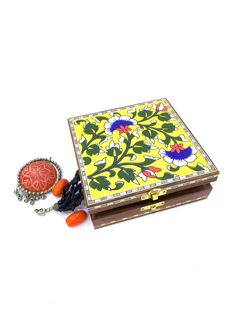 Blue Pottery Tile Wooden Box Storage Utility Jewelry New Arrival Tamrapatra