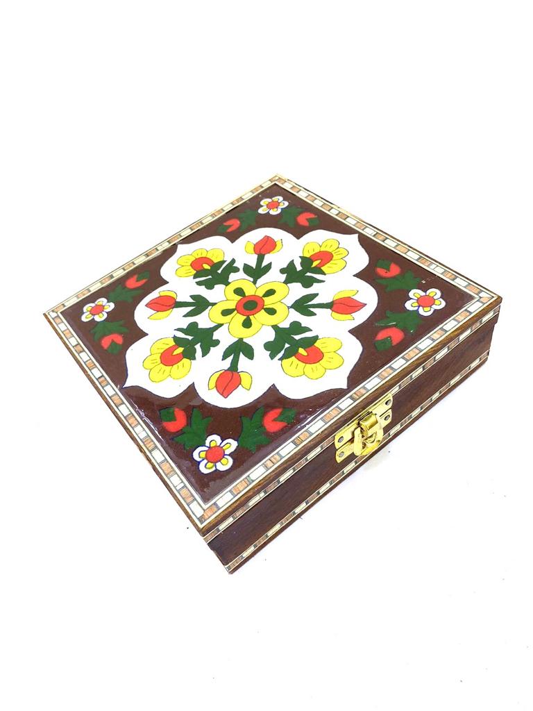 Blue Pottery Tile Wooden Box Storage Utility Jewelry New Arrival Tamrapatra