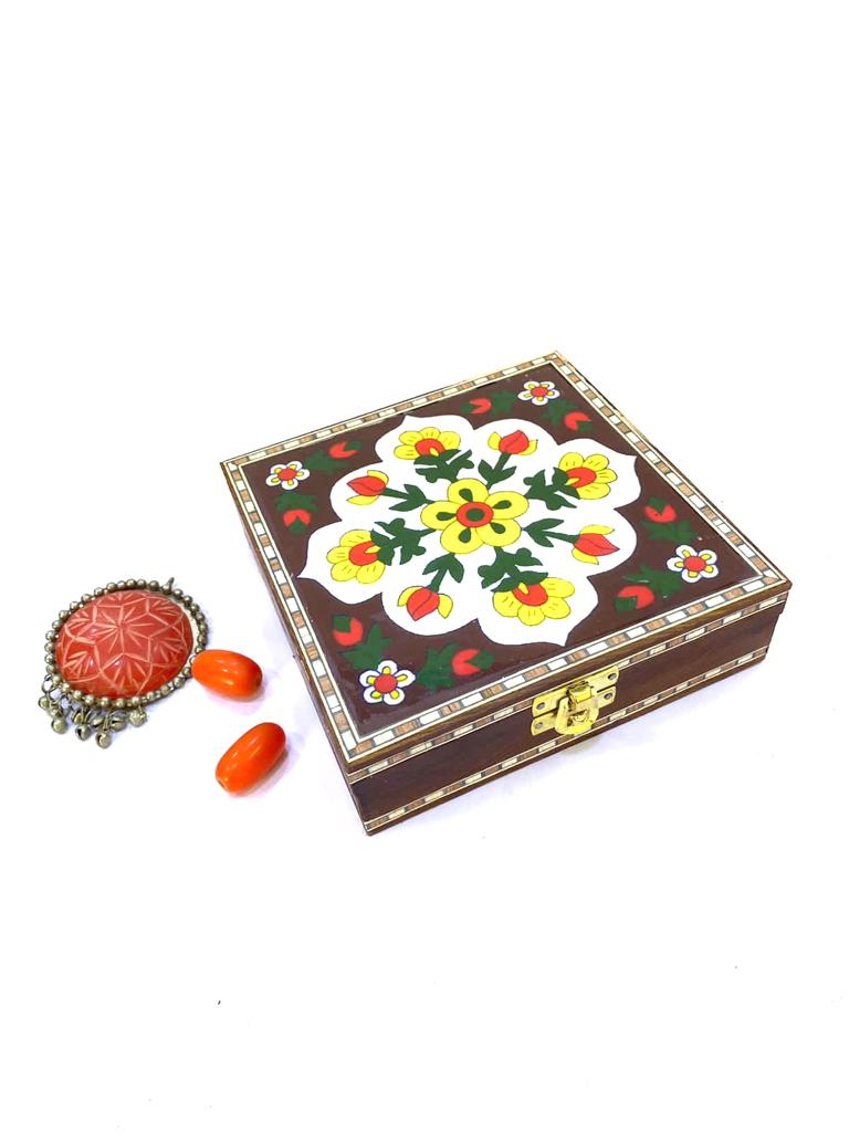 Blue Pottery Tile Wooden Box Storage Utility Jewelry New Arrival Tamrapatra
