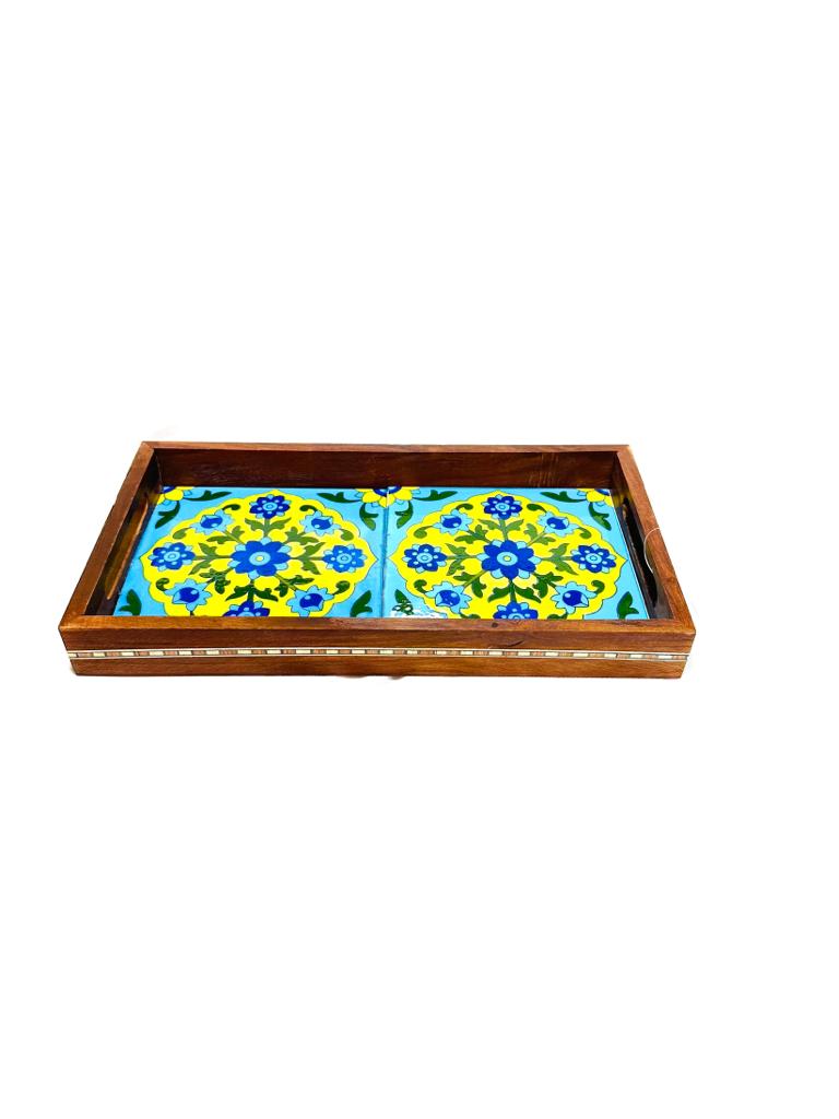 Blue Pottery Tiles Tray Serving Snacks Designed & Handcrafted In India Tamrapatra