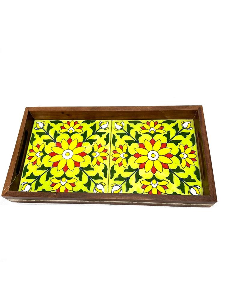 Blue Pottery Tiles Tray Serving Snacks Designed & Handcrafted In India Tamrapatra