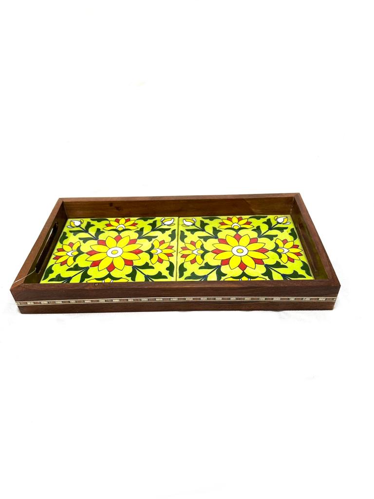 Blue Pottery Tiles Tray Serving Snacks Designed & Handcrafted In India Tamrapatra