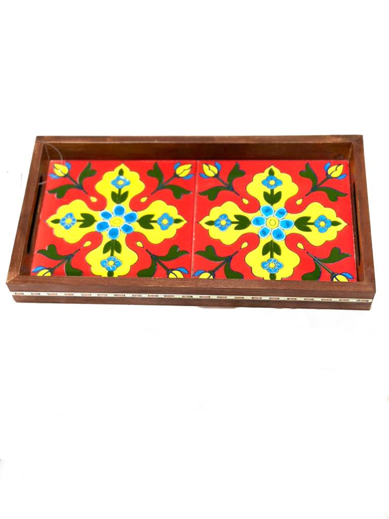 Blue Pottery Tiles Tray Serving Snacks Designed & Handcrafted In India Tamrapatra