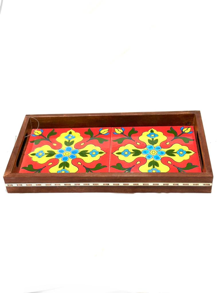 Blue Pottery Tiles Tray Serving Snacks Designed & Handcrafted In India Tamrapatra