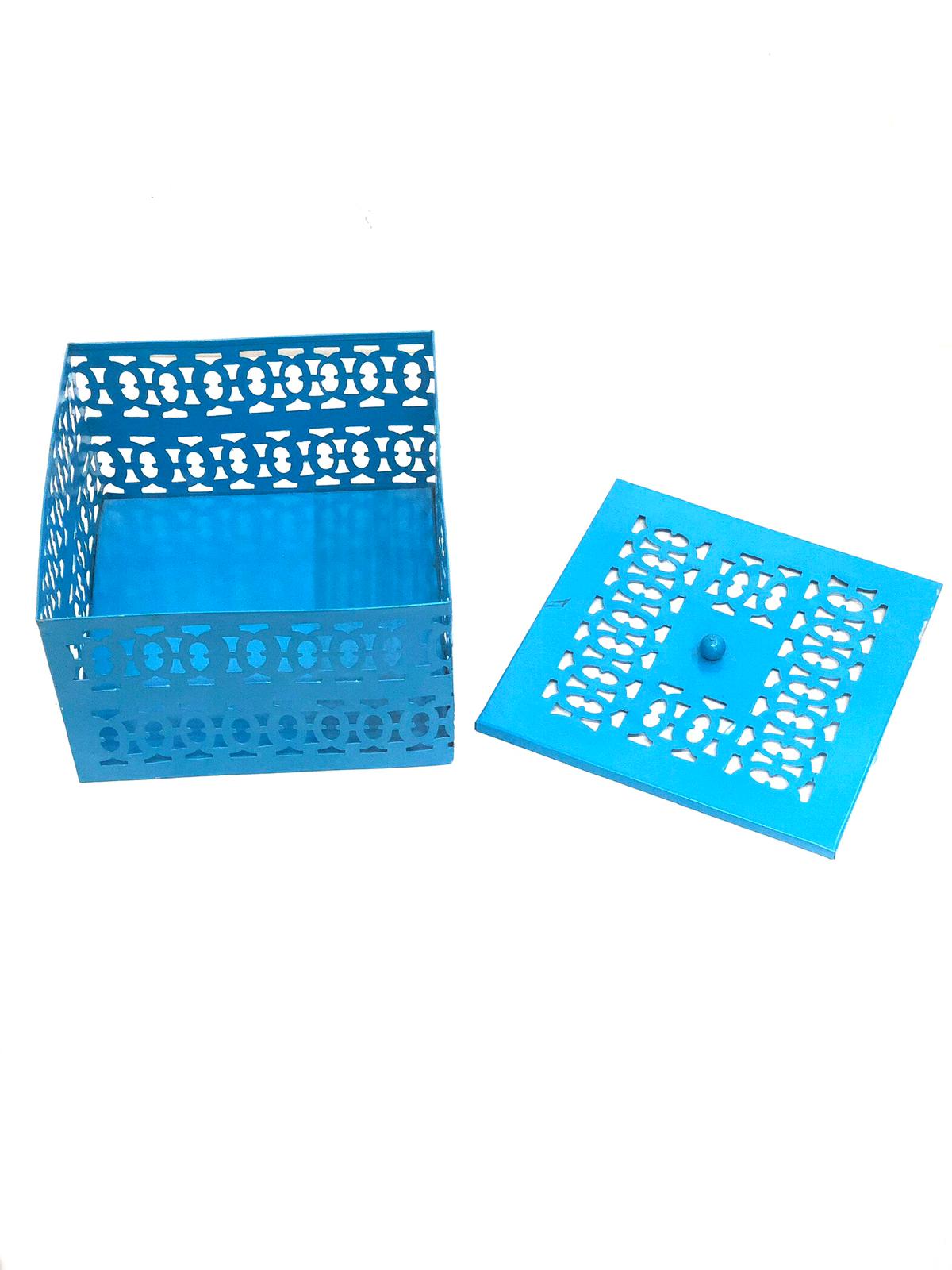 Square Metal Box Storage Jars Carving Handcrafted In India From Tamrapatra