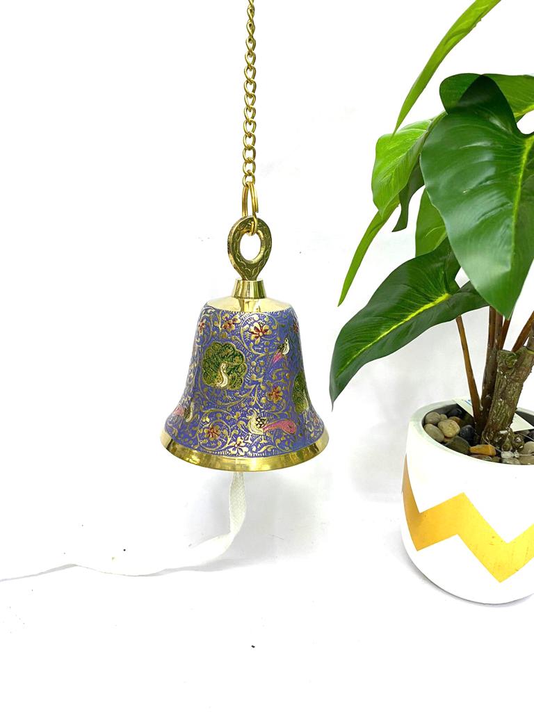 New Brass Temple Bells Inlay Ancient Handcrafted Work Hangings By Tamrapatra