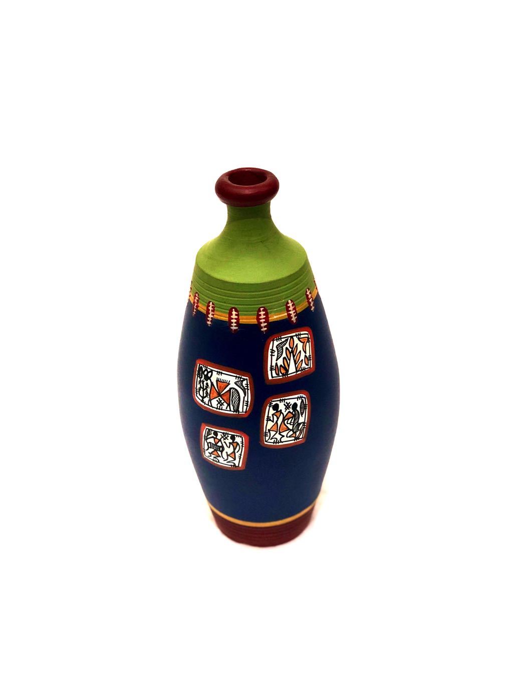 Tapper Shape Vase Superior Hand Painted Pottery Showpiece Tamrapatra - Tamrapatra