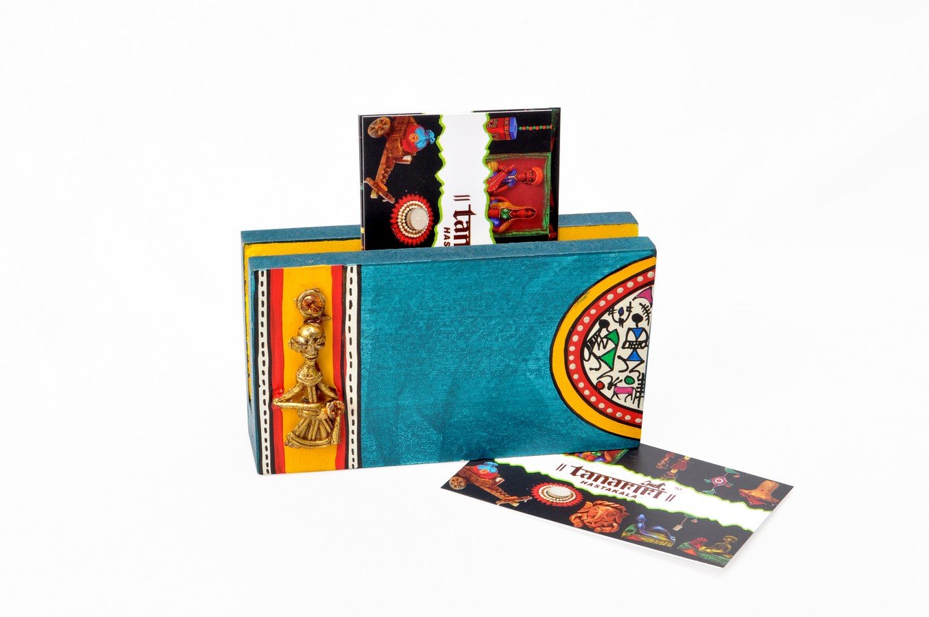 Visiting Card Holder Utility Dhokra Figures & Warli Art Office Décor Tamrapatra