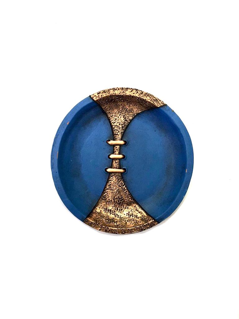 Cobalt Blue Circular Designs Hanging Wall Décor Plates Set Of 5 Tamrapatra