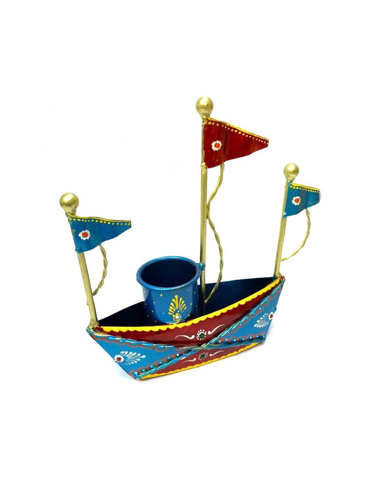 Boat Multicolor Hand Painted Traditionally Utility Pen Stand By Tamrapatra
