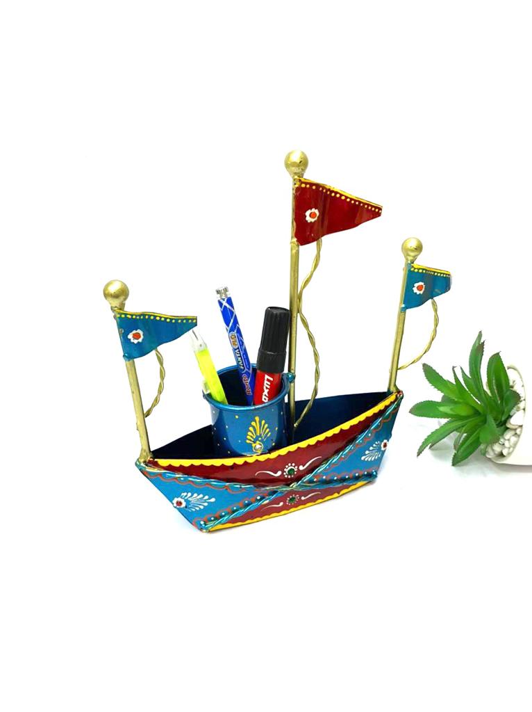 Boat Multicolor Hand Painted Traditionally Utility Pen Stand By Tamrapatra