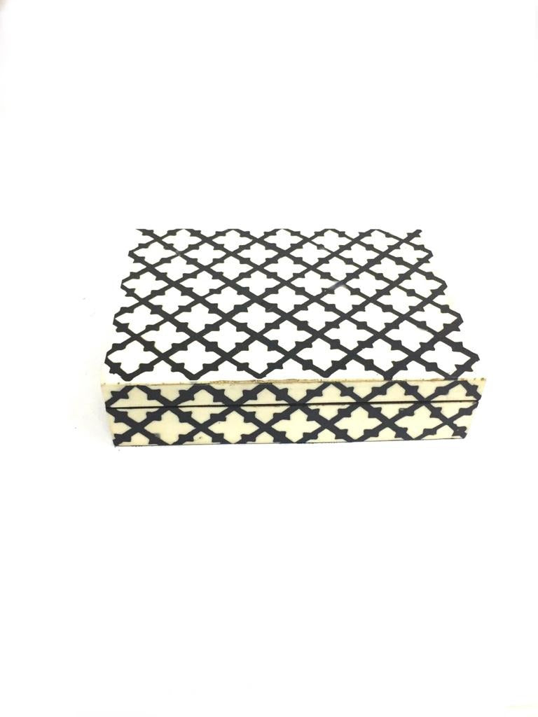 Checkered Black White Box Handcrafted Jewelry Storage With Mirror Tamrapatra