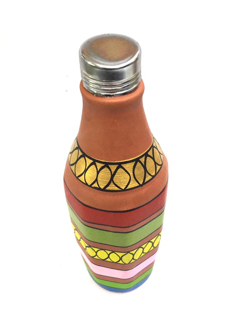 Hand Painted Pahal Bisleri Style Water Bottle With Easy Open Steel Lid Tamrapatra