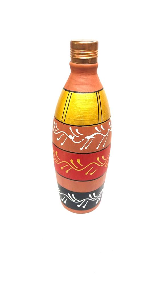 Beautiful Designer Hand Painted Round Water Bottles With Cap From Tamrapatra