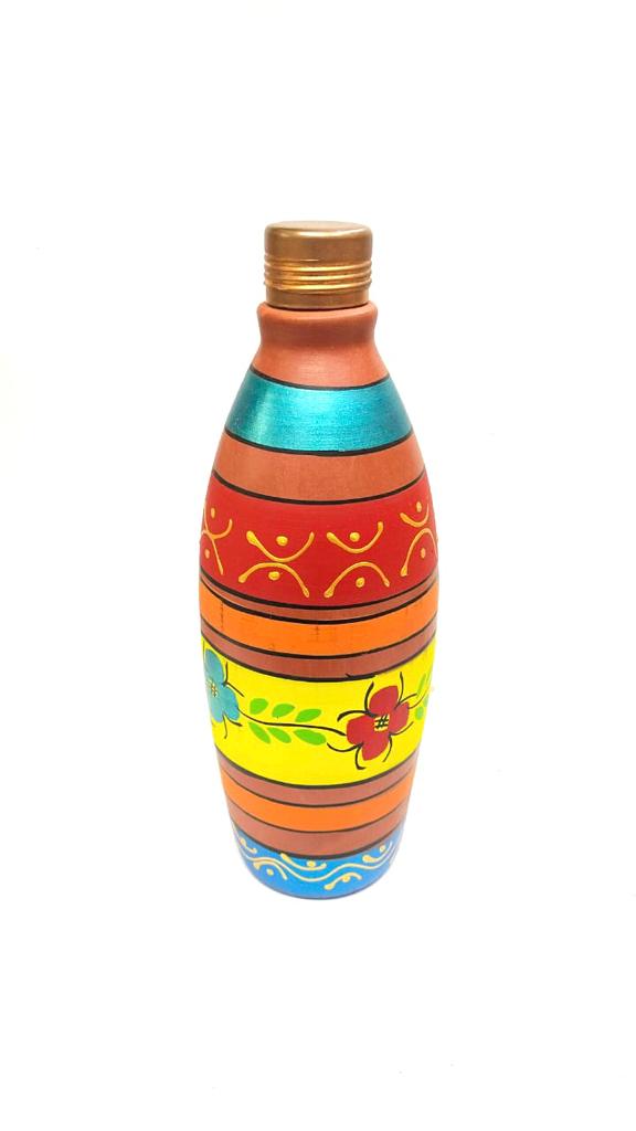 Beautiful Designer Hand Painted Round Water Bottles With Cap From Tamrapatra