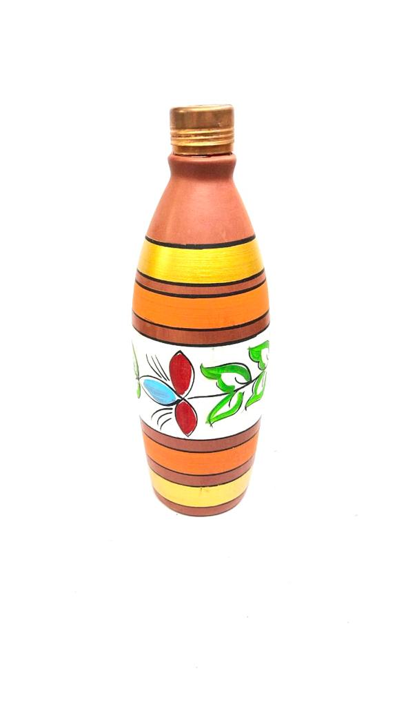 Beautiful Designer Hand Painted Round Water Bottles With Cap From Tamrapatra