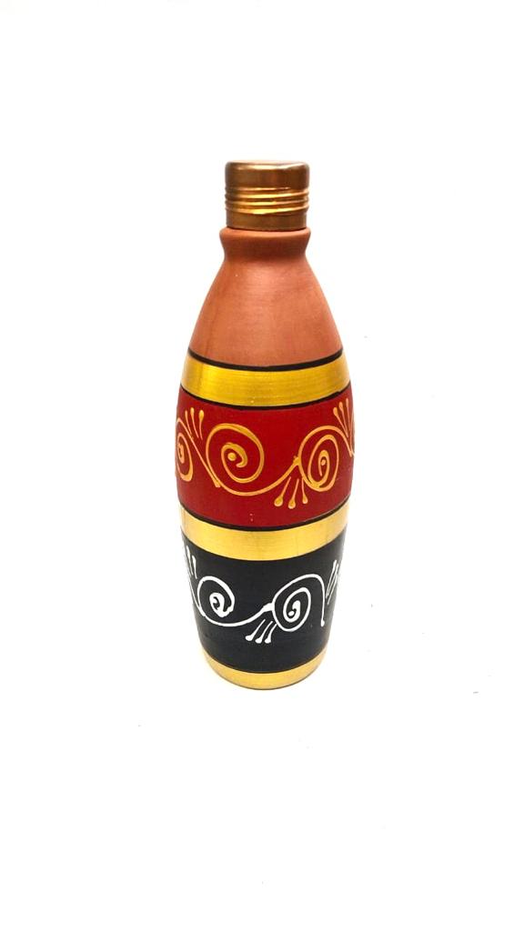 Beautiful Designer Hand Painted Round Water Bottles With Cap From Tamrapatra