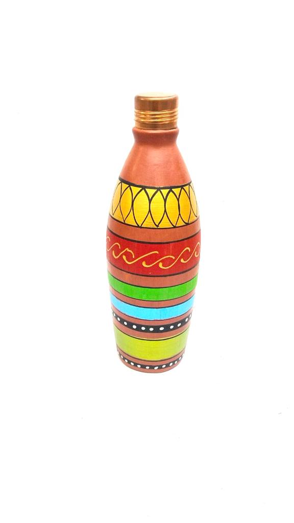 Beautiful Designer Hand Painted Round Water Bottles With Cap From Tamrapatra