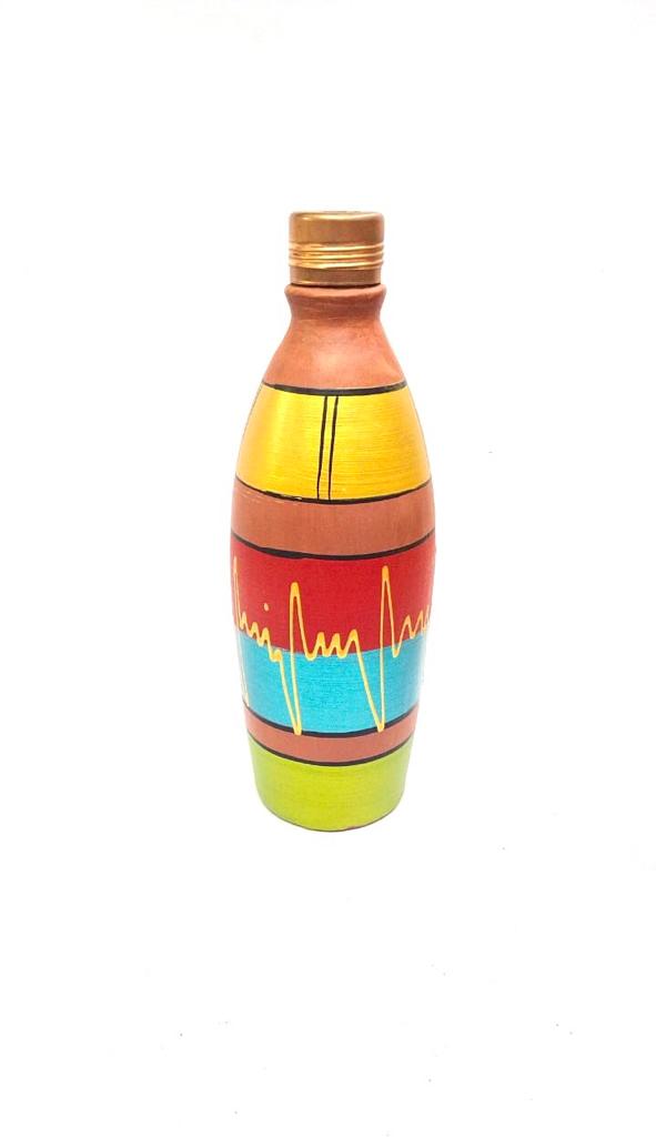 Beautiful Designer Hand Painted Round Water Bottles With Cap From Tamrapatra