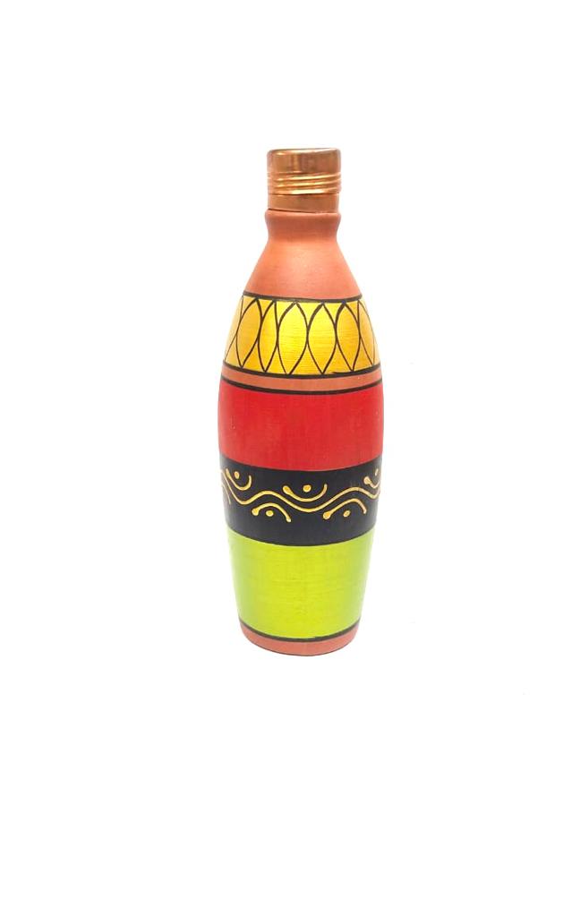Beautiful Designer Hand Painted Round Water Bottles With Cap From Tamrapatra