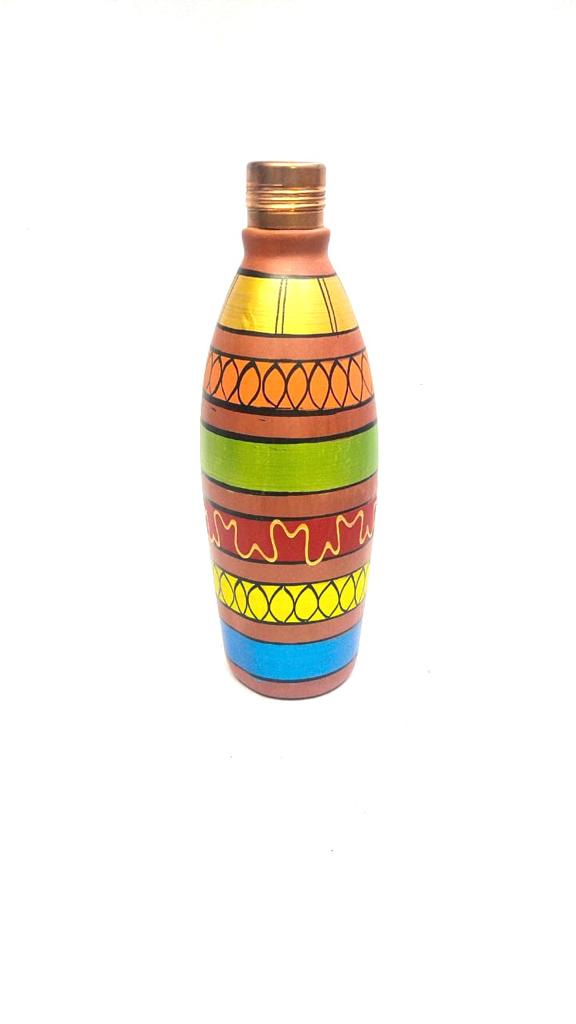 Beautiful Designer Hand Painted Round Water Bottles With Cap From Tamrapatra