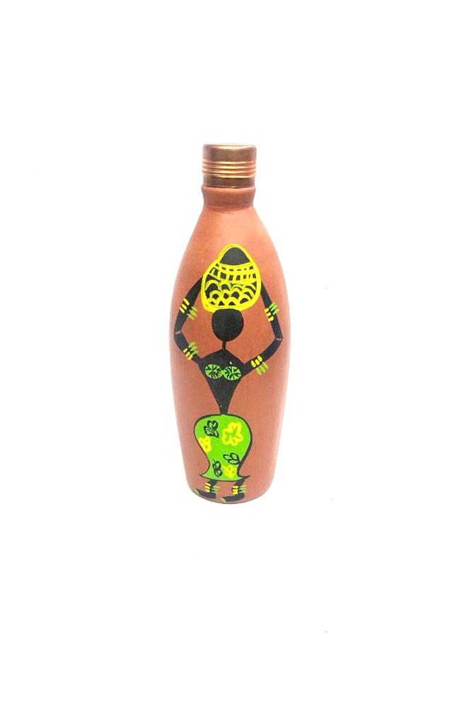 Beautiful Designer Hand Painted Round Water Bottles With Cap From Tamrapatra
