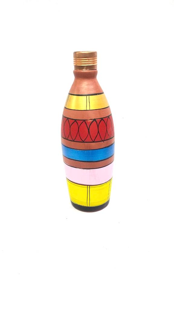 Beautiful Designer Hand Painted Round Water Bottles With Cap From Tamrapatra
