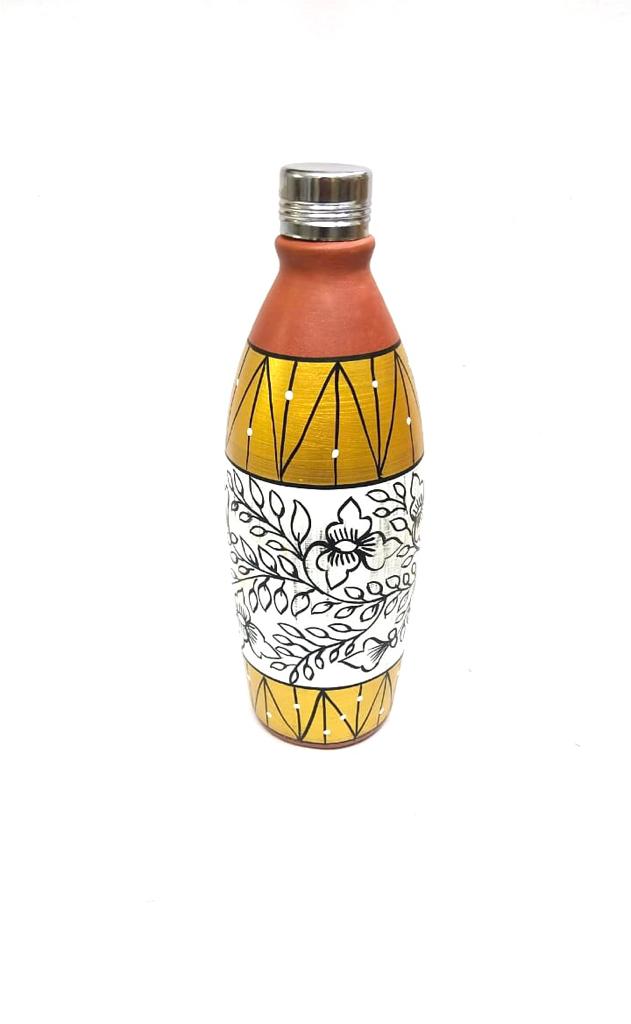 Beautiful Designer Hand Painted Round Water Bottles With Cap From Tamrapatra