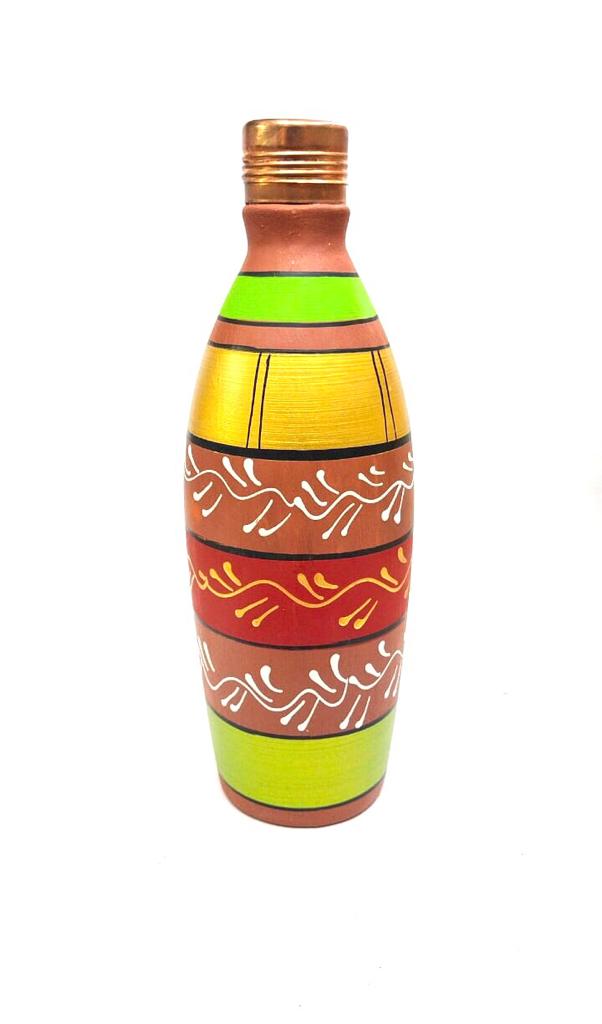 Beautiful Designer Hand Painted Round Water Bottles With Cap From Tamrapatra