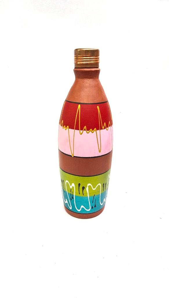 Beautiful Designer Hand Painted Round Water Bottles With Cap From Tamrapatra