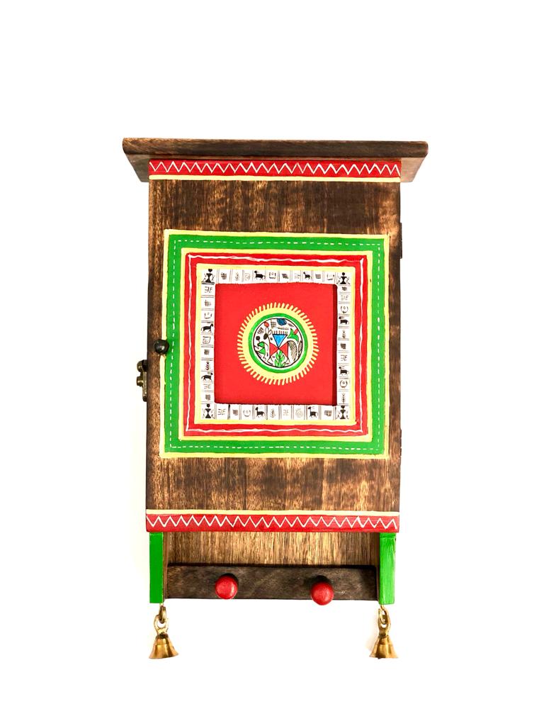 Warli Painted On Key Box Style Holder Décor With Metal Bells Only At Tamrapatra