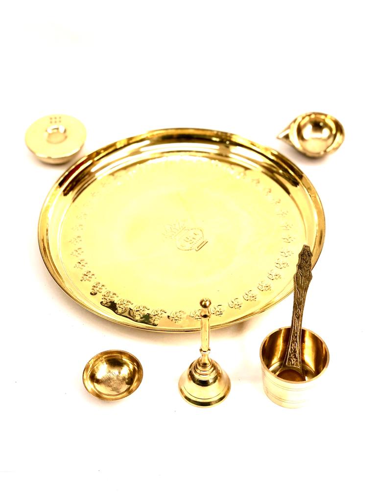 Brass Pooja Thali With Accessories Prayer Temple Divine Impressive Décor Tamrapatra