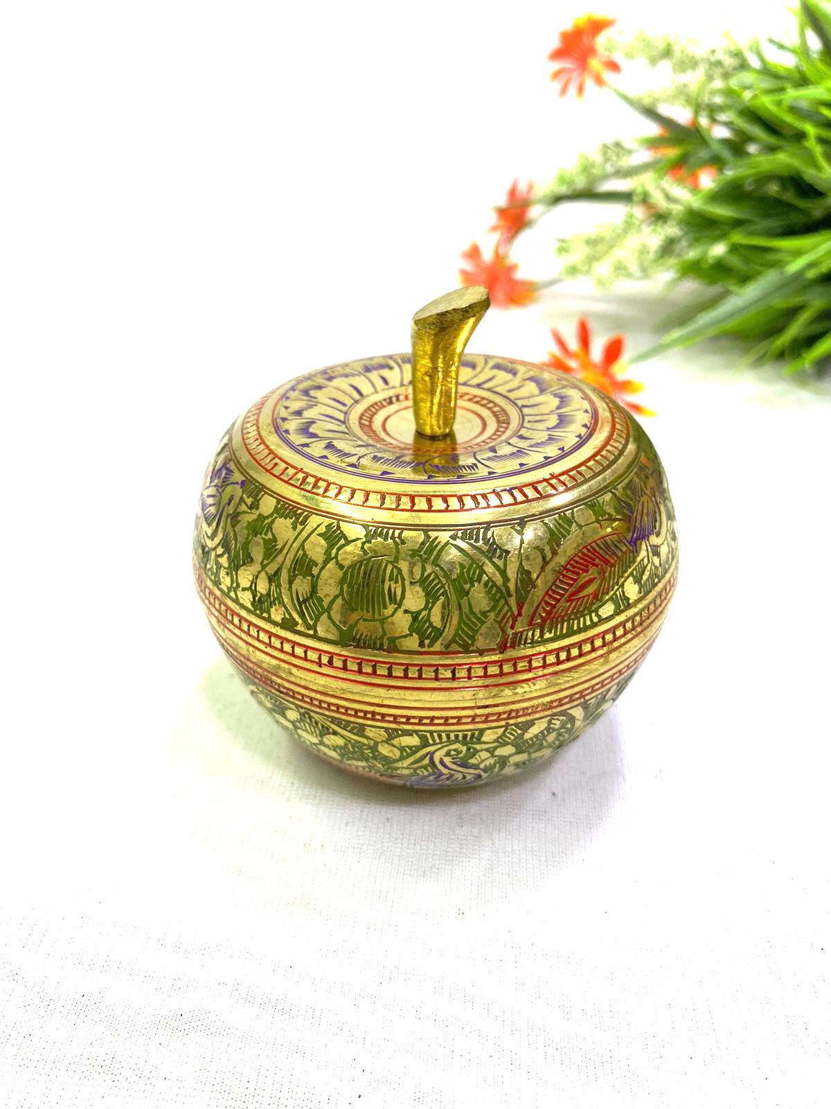 Apple Box Storage Royal Brass Inlay Silver & Gold Shades Brassware Tamrapatra