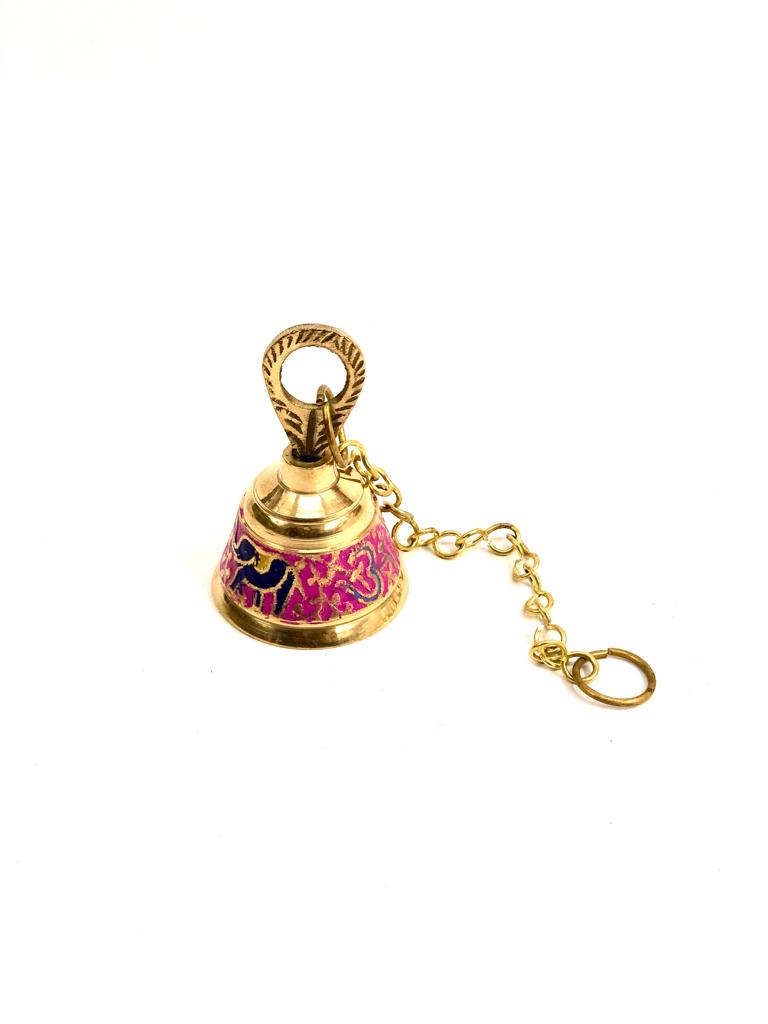 Prayer Brass Bells In Colorful Inlay Work Designer Model B New Tamrapatra