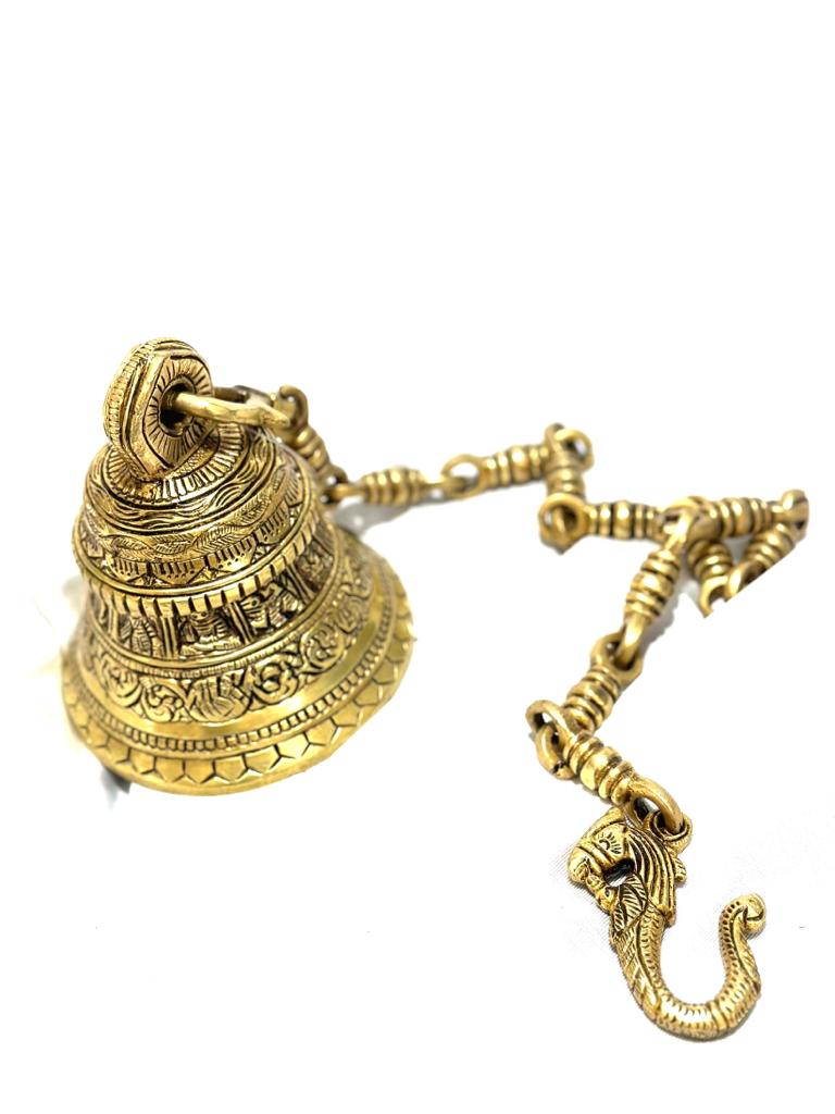 Heavy Brass Bell With Carving Exclusive Melodious Chime With Chain Tamrapatra - Tamrapatra