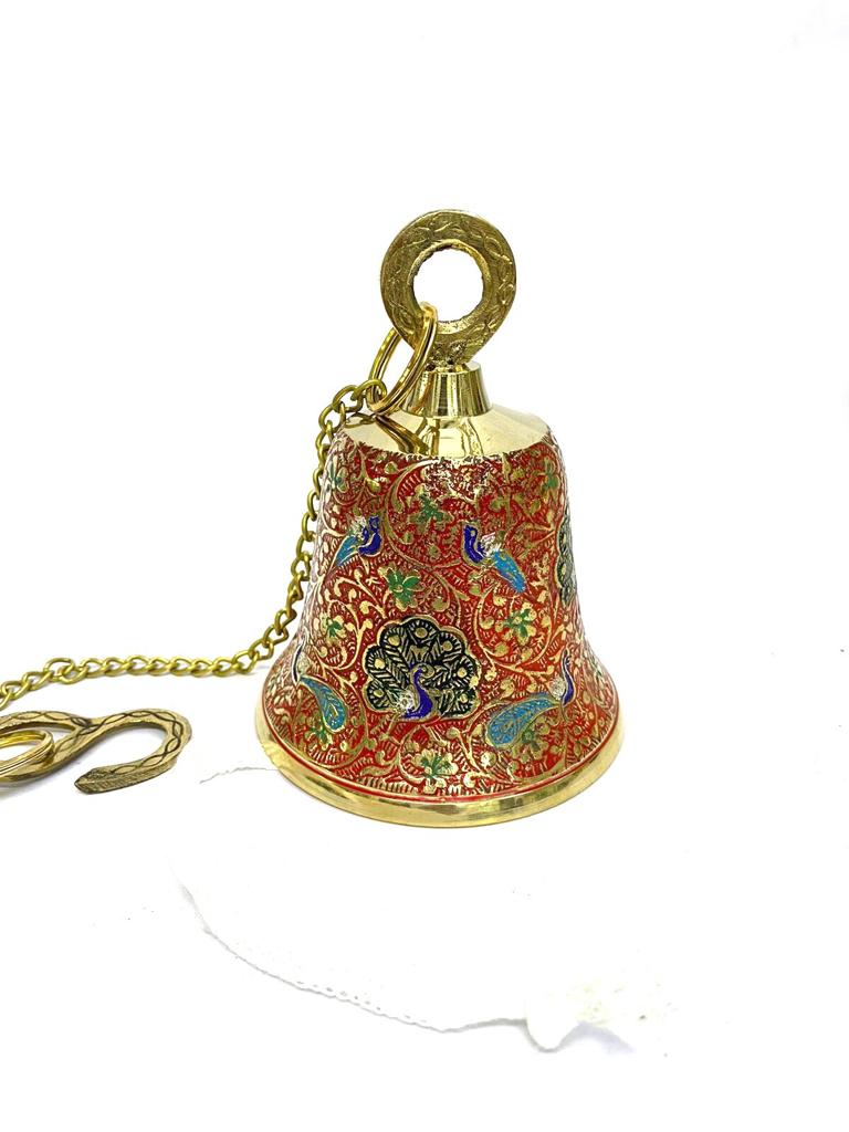 New Brass Temple Bells Inlay Ancient Handcrafted Work Hangings By Tamrapatra