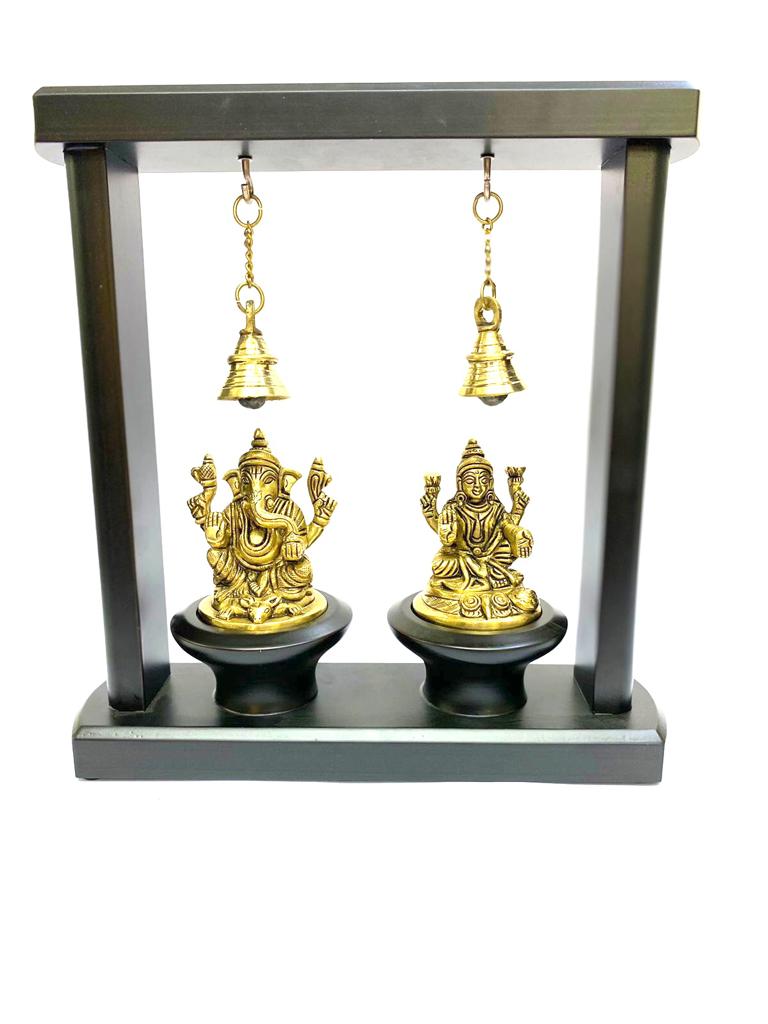 Ganesh Lakshmi Idols In Frame Black Auspicious Home Office Décor Tamrapatra