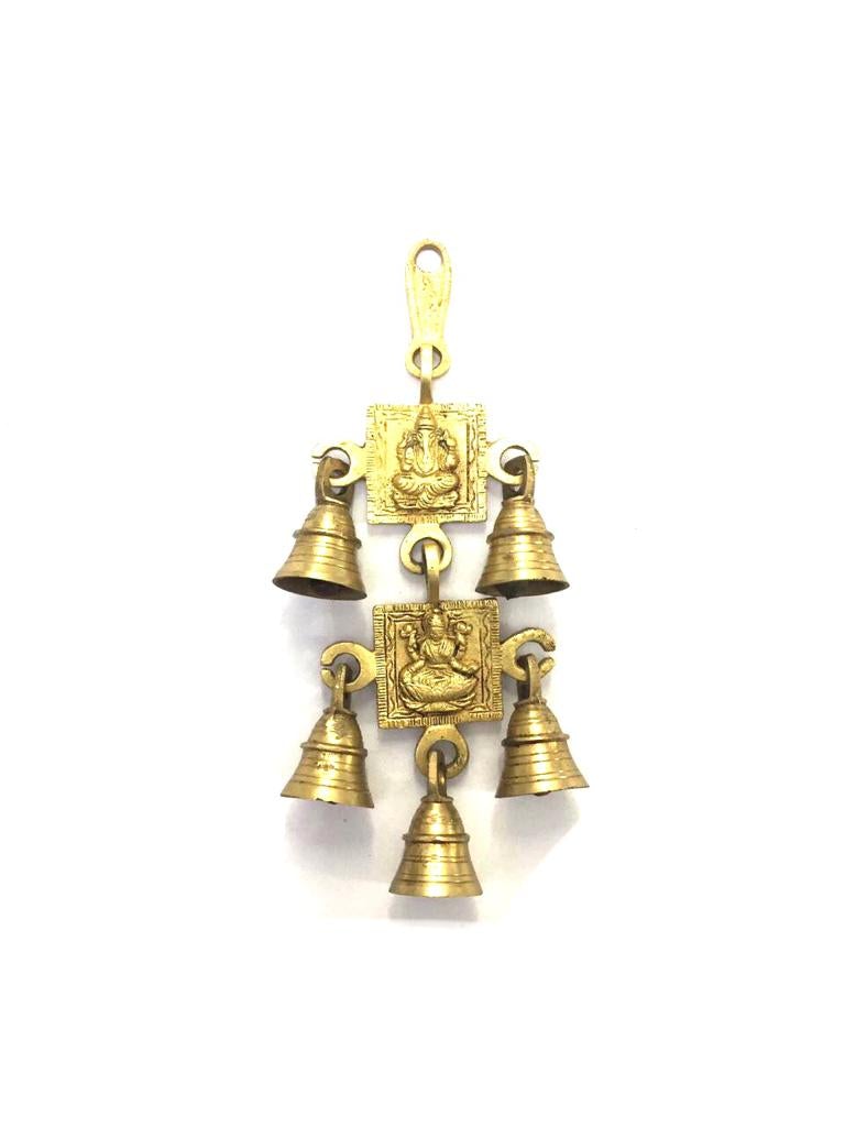 Ganesh Lakshmi Auspicious Brass Hanging For Wall Décor 5 Bells By Tamrapatra