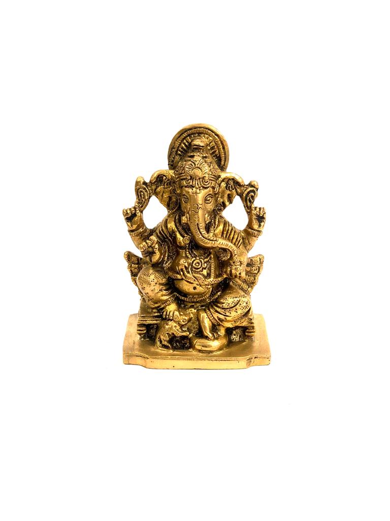 Brass Ganesha Lakshmi Saraswati Religious Idols Handcrafted Tamrapatra