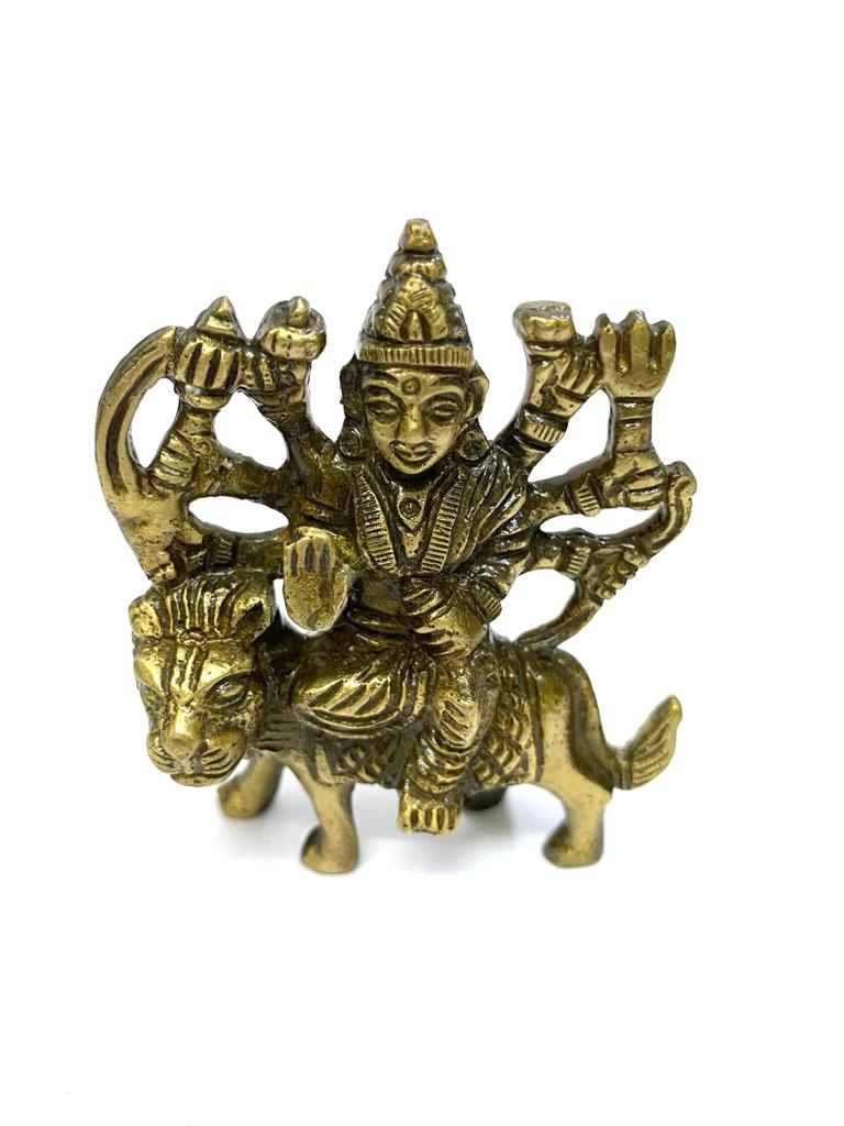 Goddess Durga "Ambe Ma" Shakti In Brass Idol On Stand Artefact At Tamrapatra