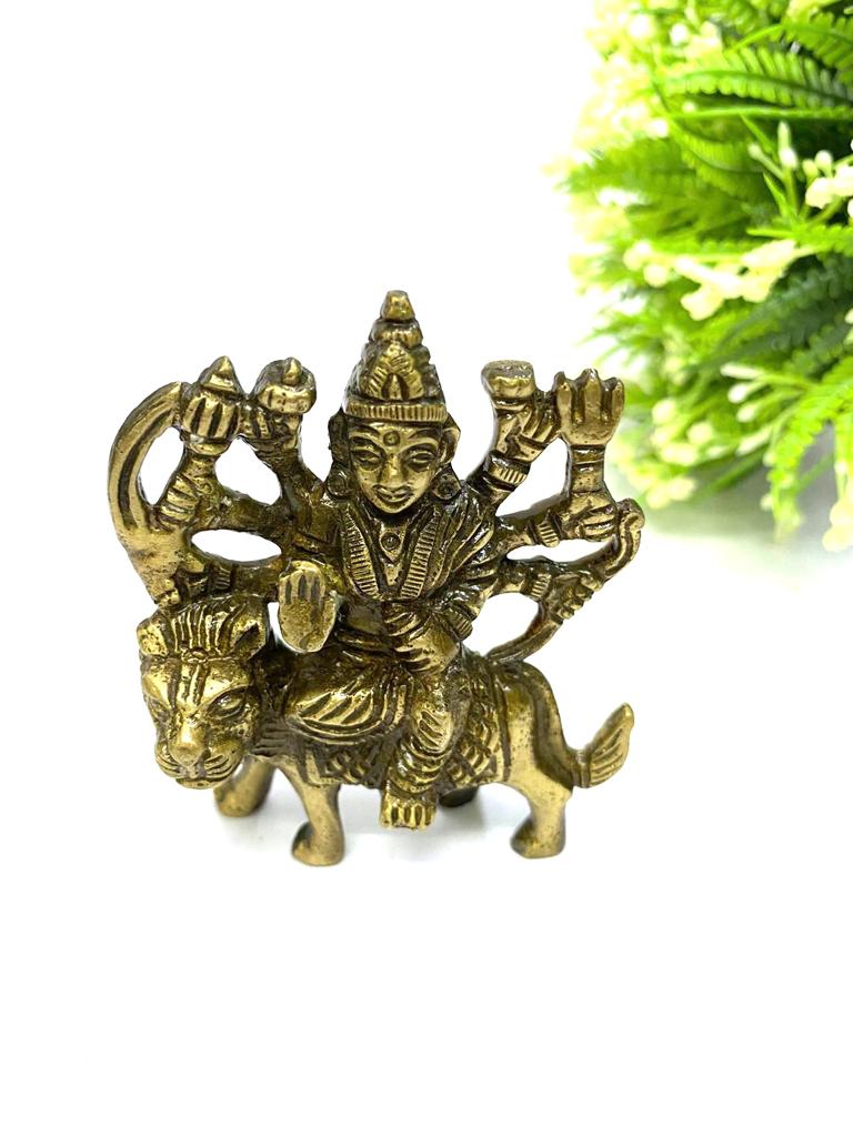 Goddess Durga "Ambe Ma" Shakti In Brass Idol On Stand Artefact At Tamrapatra