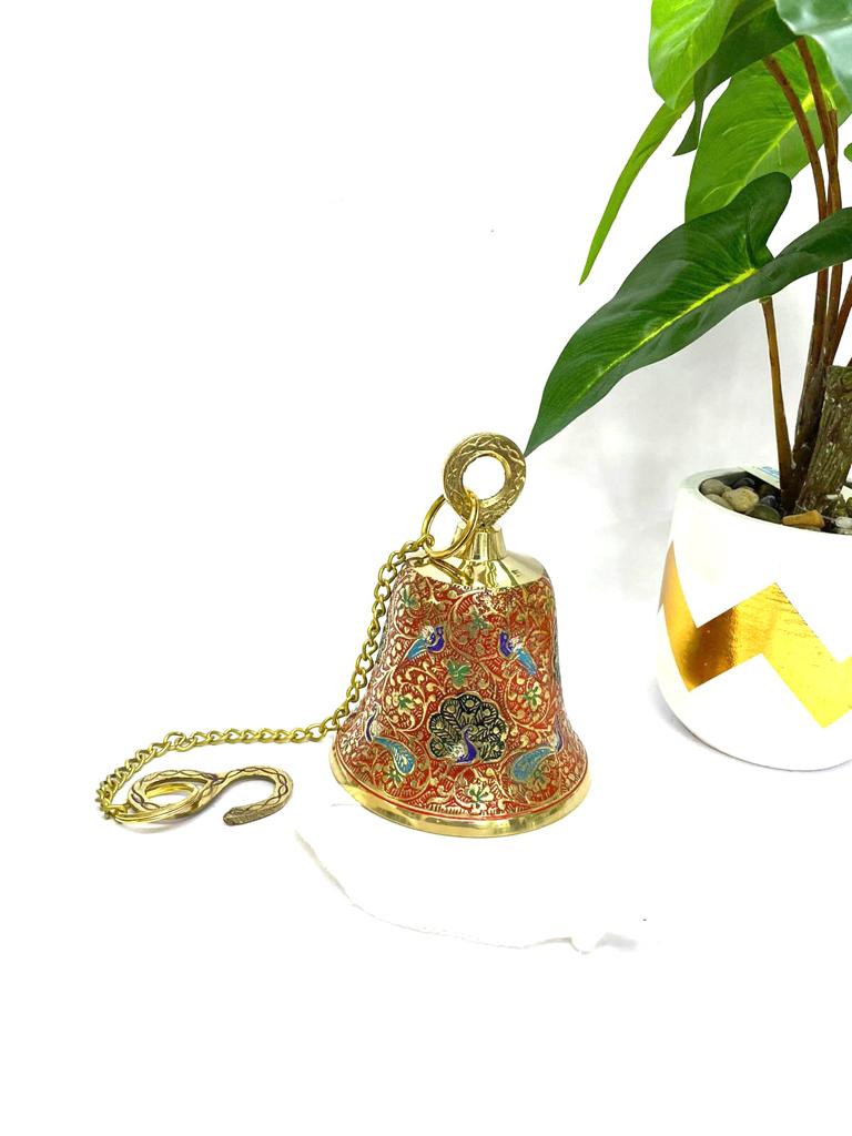 New Brass Temple Bells Inlay Ancient Handcrafted Work Hangings By Tamrapatra