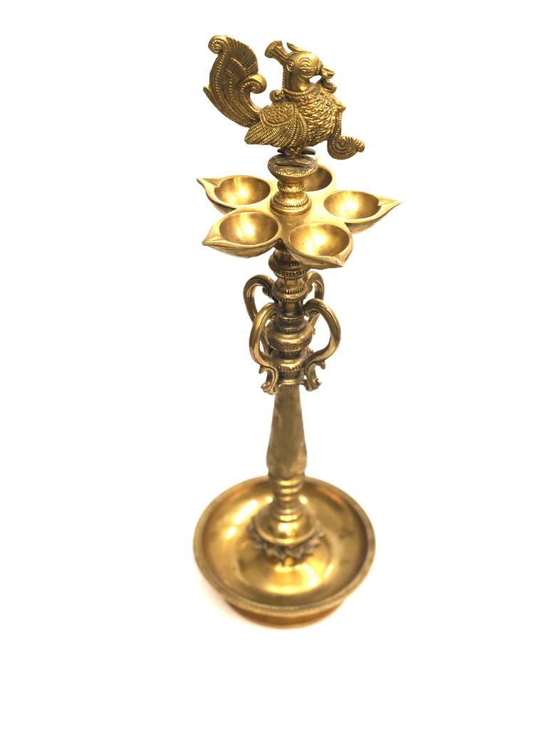 Absolute Stunning Brass Lamp Creations 5 Diya & Peacock On Top By Tamrapatra