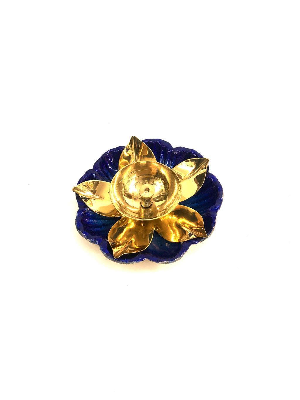 Colorful Lotus Brass Diya Attractive Design For Temple Décor By Tamrapatra