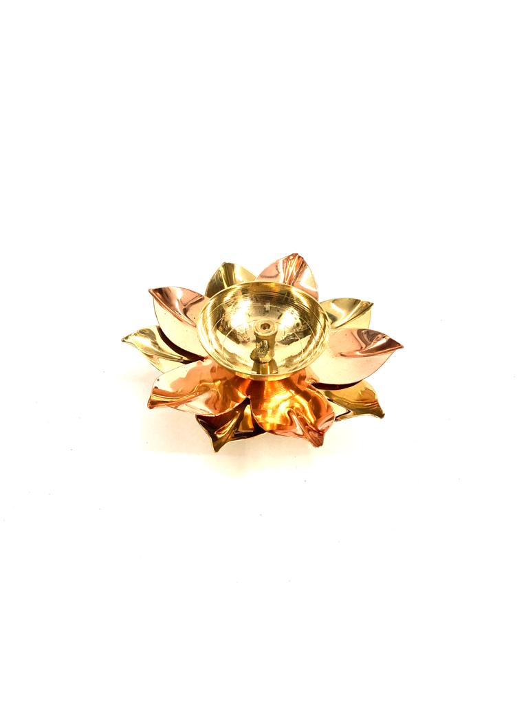 Auspicious Brass Lotus Shaped Diya Indian Handicrafts Copper Shade By Tamrapatra