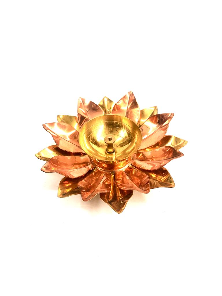 Auspicious Brass Lotus Shaped Diya Indian Handicrafts Copper Shade By Tamrapatra